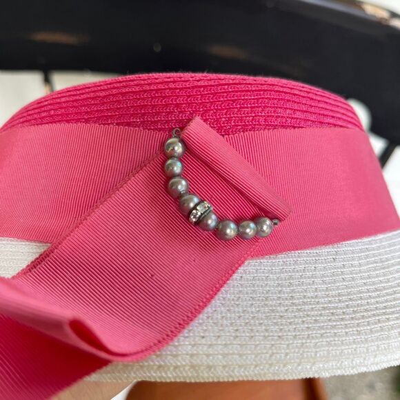 VTG Pink White Church Derby Tea Party Hat Coastal Prep Palm Beach main image 4